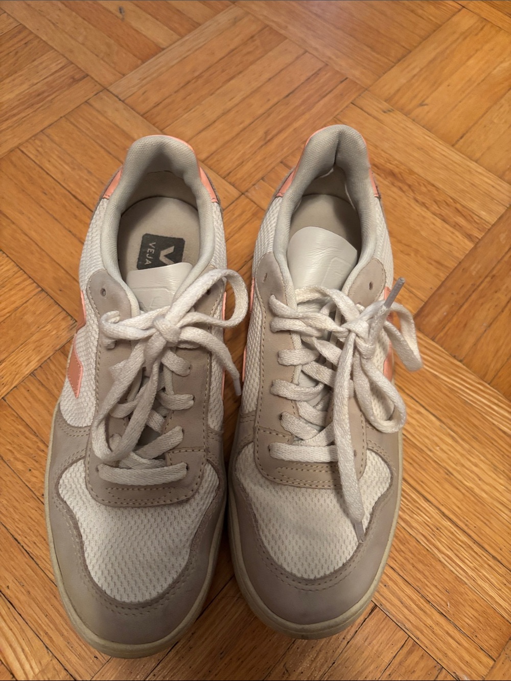 Veja Women’s V-10 Sneakers in White, Beige and Pink
